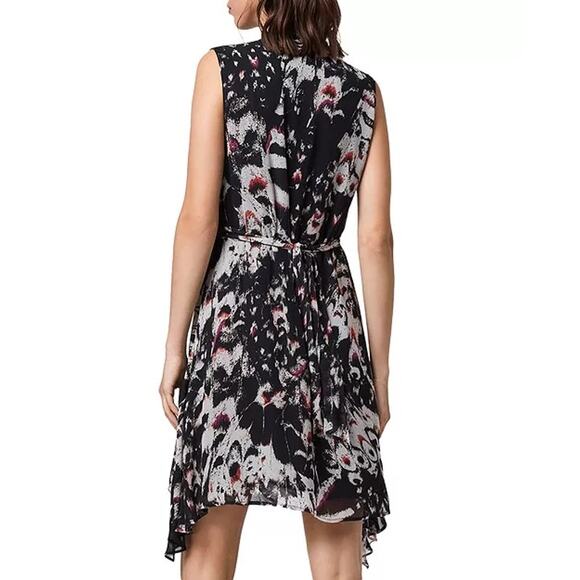 ALLSAINTS Jayda Wing Zip-Front Dress Adjustable V-neck Asymmetric Hem Lined - Picture 3 of 13